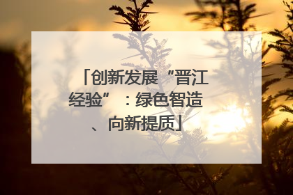 创新发展“晋江经验”：绿色智造、向新提质