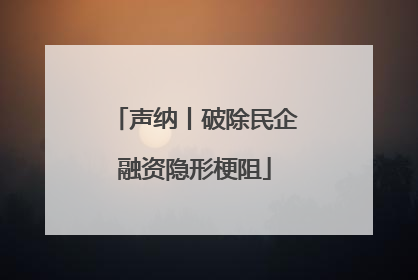 声纳丨破除民企融资隐形梗阻