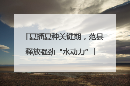 夏播夏种关键期，范县释放强劲“水动力”